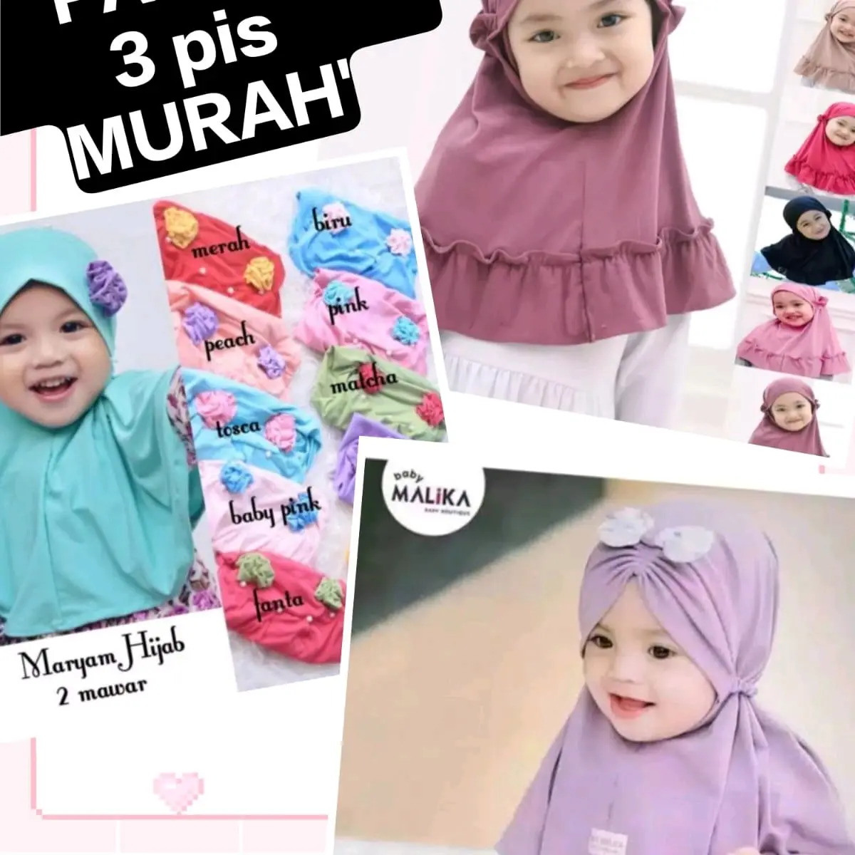 Paket Hijab Anak Cantik Bayi Terbaru 35rb dpt 3 pcs Kirim Random Variasi Pita Kerudung Muslim Nyaman Lucu Instan Sekolah Bunga Syari