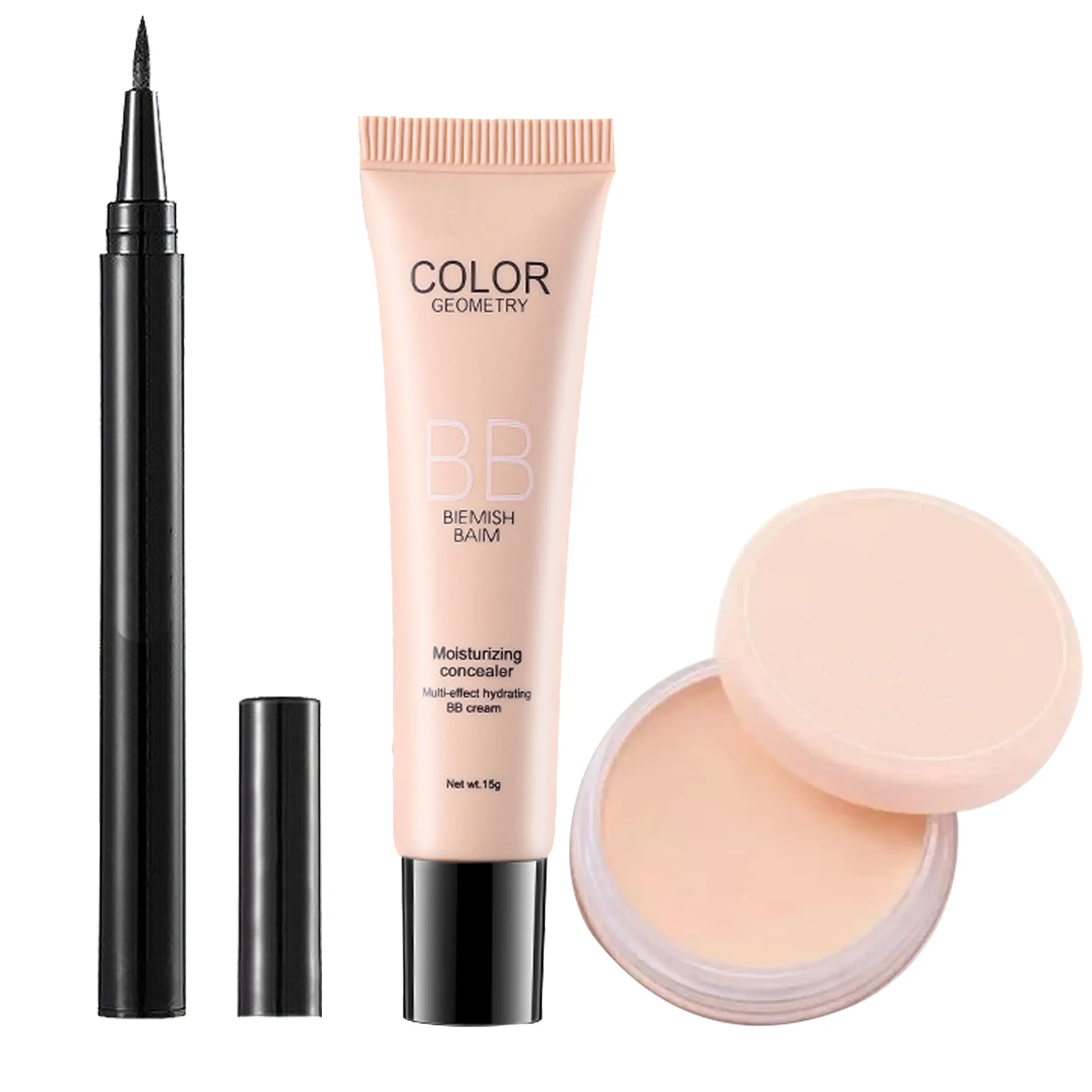 Makeup Set Wajah 3in1 Bedak Padat Concealer dan Eyeliner Hitam Waterproof Foundation Kosmetik