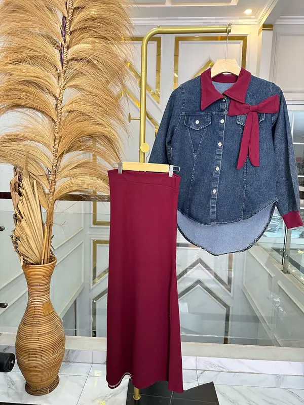 Setelan Rok Lara Denim Hijab Style Ella Trendy 3