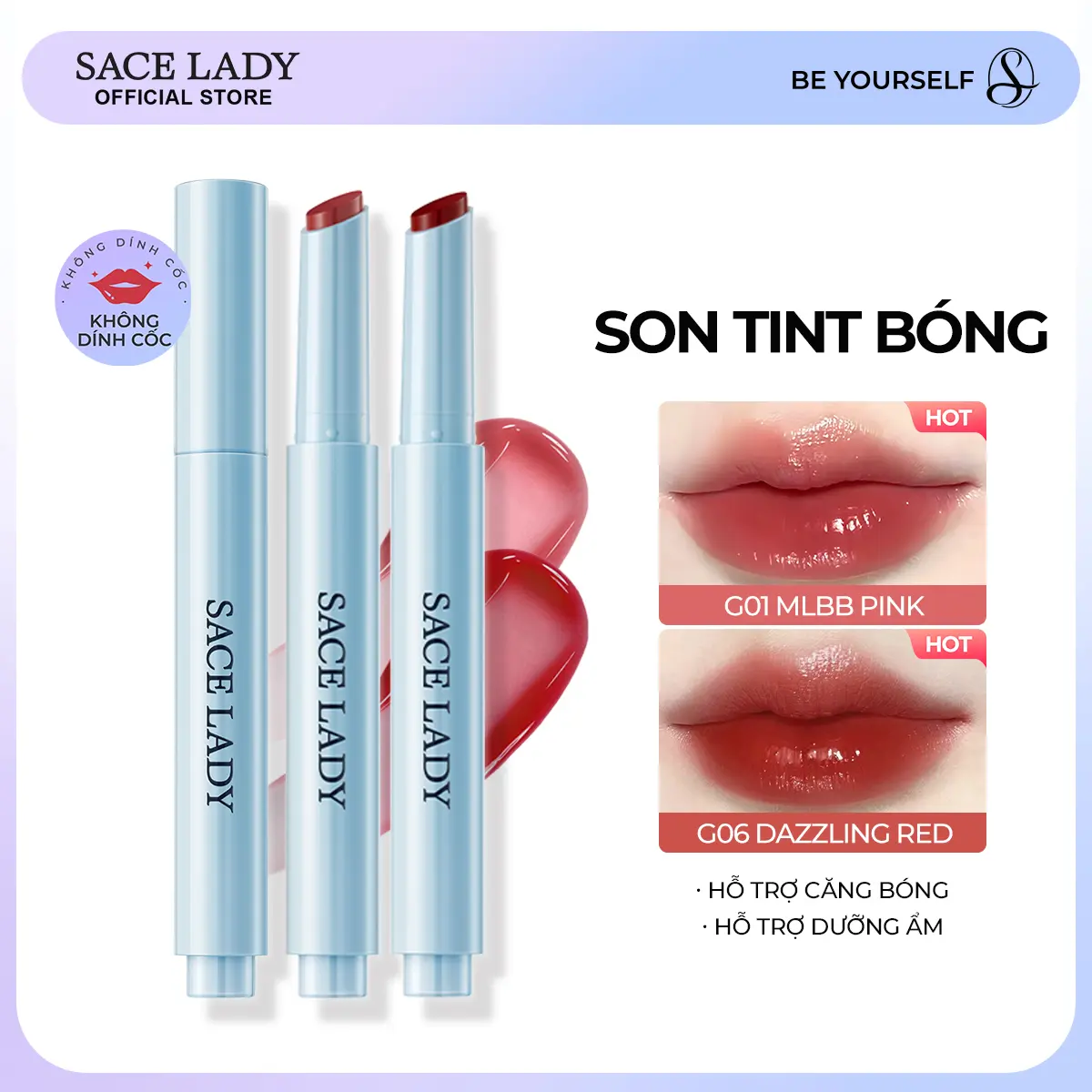 [COD] Son Tint Bóng SACE LADY Dưỡng Ẩm Hiệu Ứng Căng Bóng Giúp Đôi Môi Rạng Rỡ Màu Sắc Tự Nhiên 1.8g