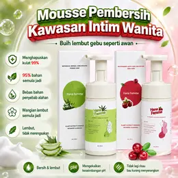 Feminine Mousses Formula HANA FEMME dengan Niacinamide dan Asid Laktik Ekstrak Cranberry Formula Berasaskan Tumbuhan Tulen pH 4-5 Membersihkan kawasan intim dengan lembut wangi tahan lama melegakan kegatalan dan menghilangkan bau Feminine