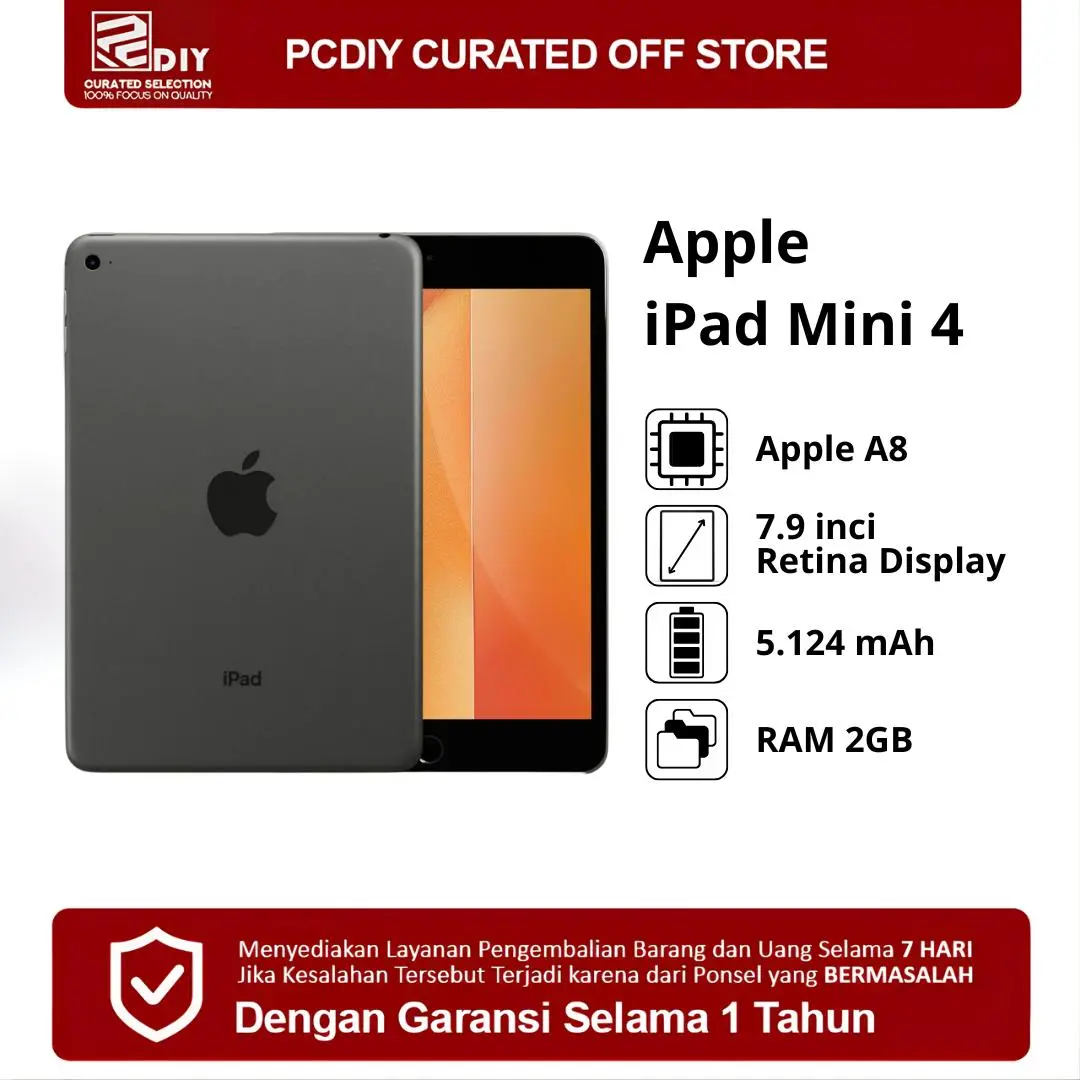 [Bekas] iPad mini 4 Apple Original  - PROMO TERMURAH! Bisa COD + Garansi 7 Hari Tanpa Alasan. Jaminan Produk Ori & Support Versi iOS Tertinggi (iPadOS 15).