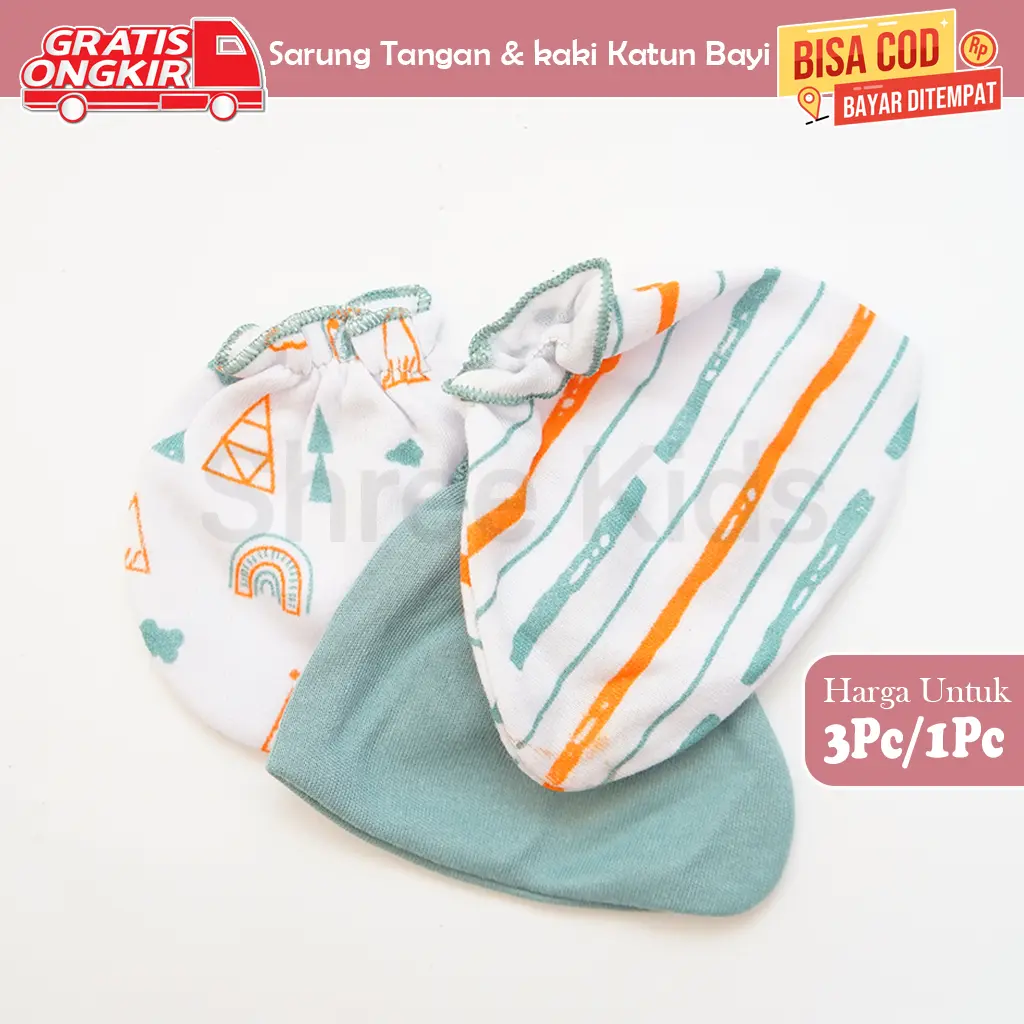 3set/1set Sarung Tangan & kaki Katun Bayi Sudah SNI SR 26