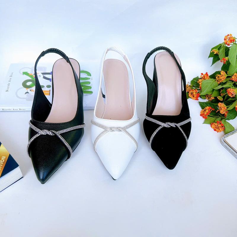 B42- Giày cao gót mũi nhọn hậu chun quai đá xoắn Shoes Dép Nữ