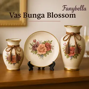 Pajangan Set3 Keramik  Satu Set 3 in 1 Motif Bunga Warna Warni Porselen Dekorasi Rumah Set Import