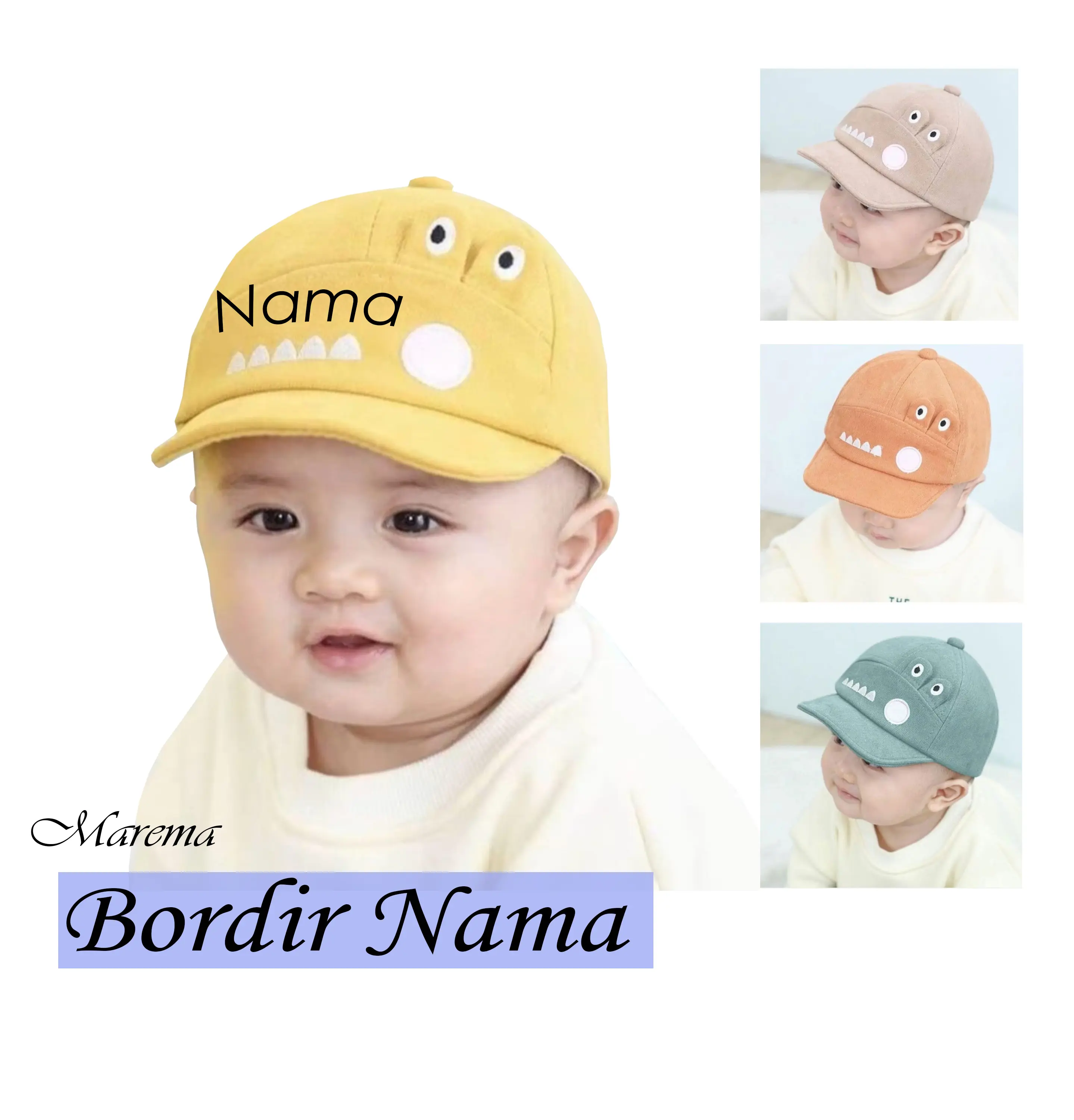 Topi Anak Karakter Crocodil Bordir Nama untuk Usia 3 Bulan hingga 2 Tahun