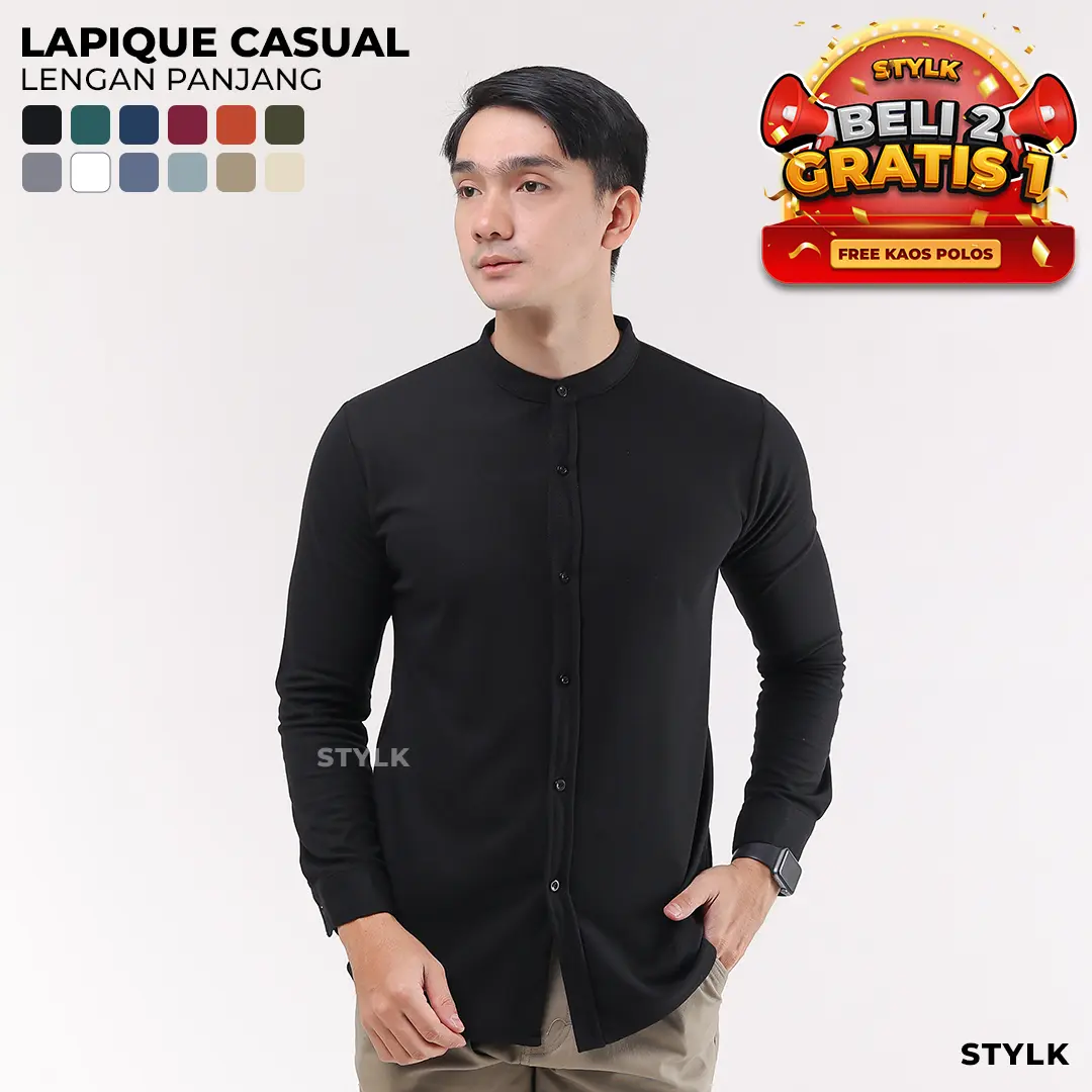 Kemeja Hitam Pria Casual Lengan Panjang Slim Fit Anti Kusut Nyaman dan Lembut - Stylelaki LAPIQUE