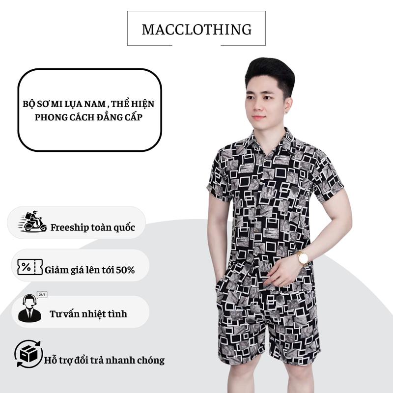 Bộ nam lụa hàn MACCLOTHING áo sơ mi & quần short hoạ tiết kẻ ô siêu đẹp mềm mịn thoáng mát hàng hè 2025 [ Hàng loại 1 ]