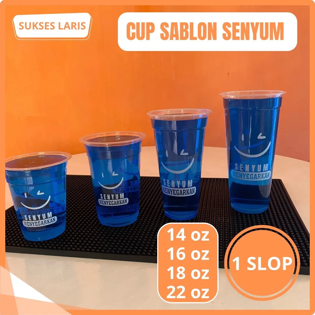 KEMASAN CUP PLASTIK SABLON SENYUM MENYEGARKAN UKURAN 14 OZ 16 OZ 18 OZ 22 OZ | CUP JUMBO | CUP MINUMAN | CUP JUS | KEMASAN ES | CUP SABLON ulang tahun hijau