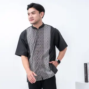 Grandisk Baju Koko Lengan Pendek Katun Songket Premium Muslim Nyaman Kantong Samping