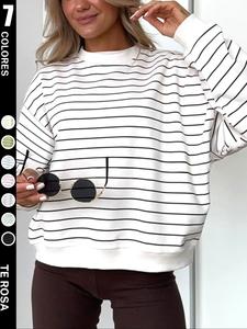 Sudadera de mujer de una pieza estilo deportivo casual con patrón de rayas y suelta con capucha