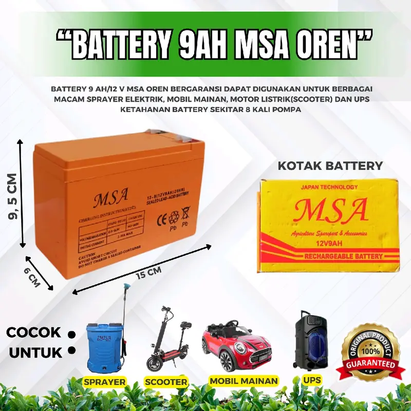 BATERAI AKI 8A 9A 10A12A 12V SPRAYER HAMA ELEKTRIK MSA / Accu Baterai 8AH 9AH 10AH 12AH Jam Batre 1