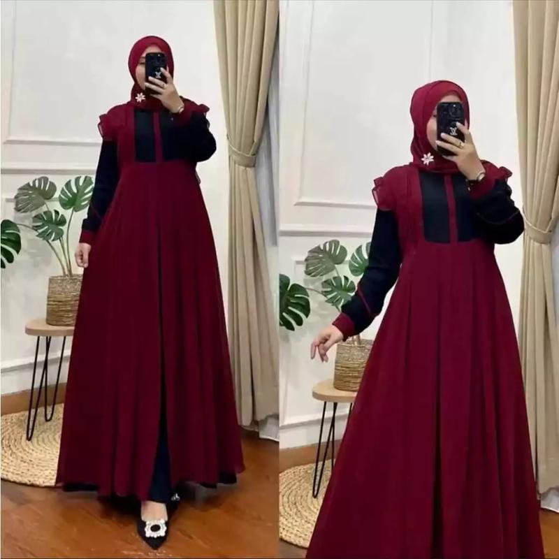 Product Introduction of MAXY DRESS TERBARU/GAMIS WANITA DEWASA JUMBO TERLARIS/MAXI DRESS DEWASA MODERN/GAMIS LEBARAN Crinkle Kombinasi 14