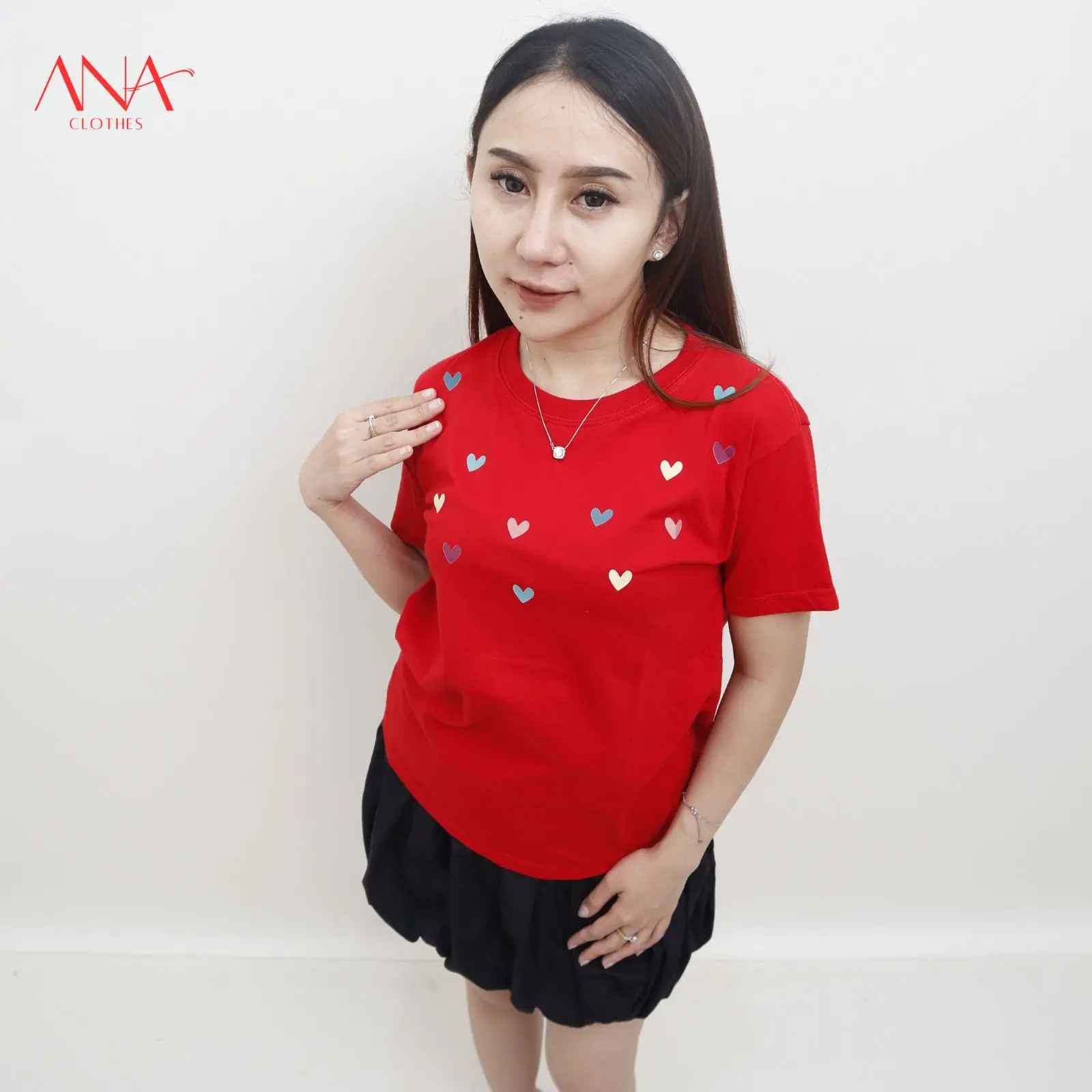 ANACLOTHES Baju Kaos Distro Love Cotton Combed 24s T-Shirt Wanita Lengan Pendek