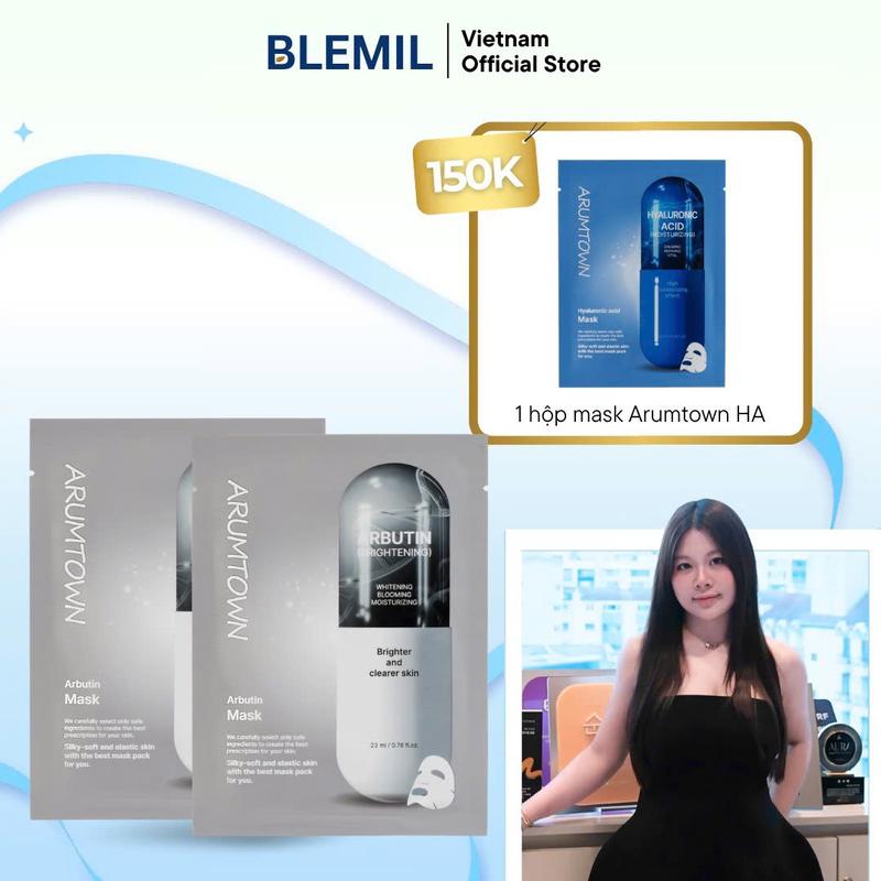 Combo 2 Hộp Mặt Nạ ARUMTOWN Arbutin #XÁM + TẶNG 1 Hộp Mặt Nạ ARUMTOWN HA Xanh