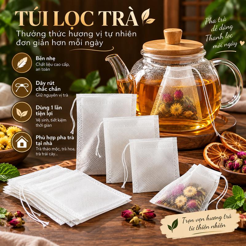 A Túi trà lọc dùng một lần, túi đựng lá trà pha nước, phụ kiện pha trà tiện lợi cho gia đình và văn phòng