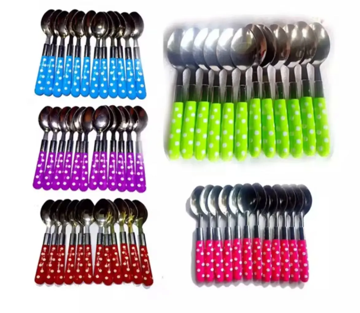 Sendok Makan Polkadot Dewasa, Isi 6pcs - Kitchenware Dapur Baja Plastik