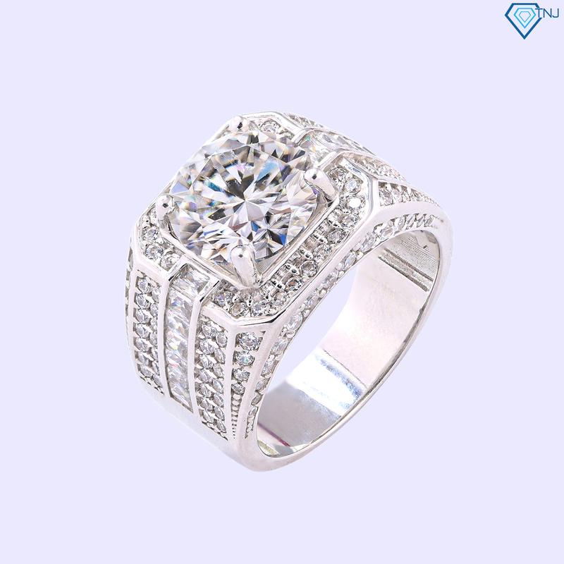 Nhẫn nam kim cương nhân tạo moissanite 10 ly NNAM0224 xi bạch kim - có kiểm định GRA