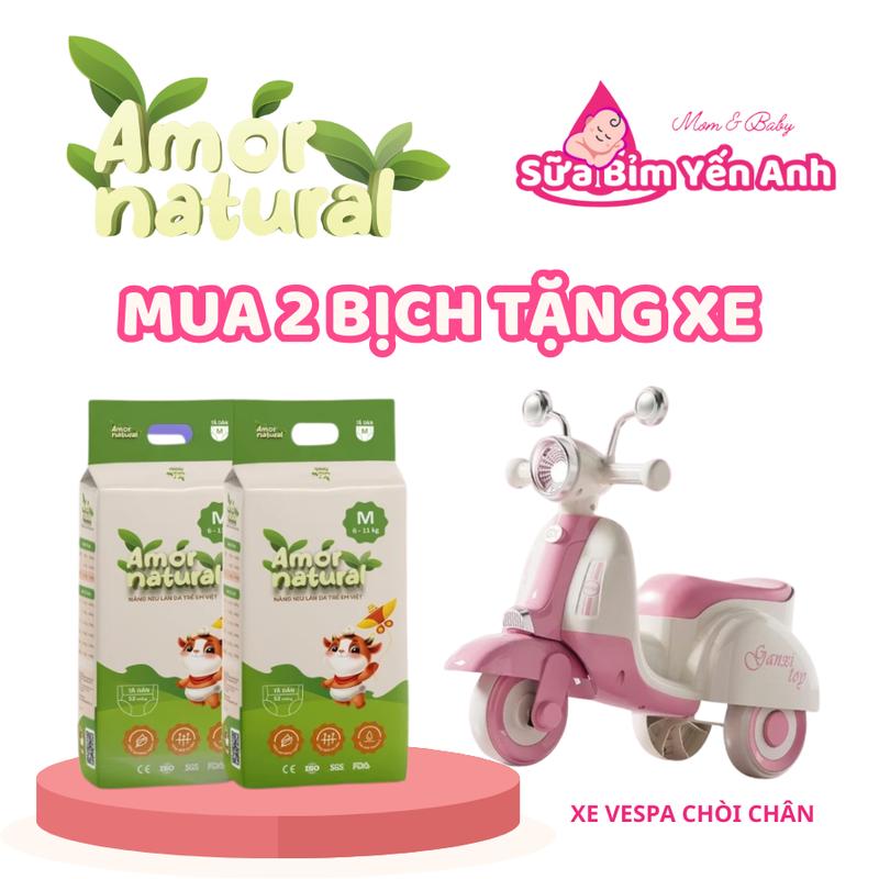   TẶNG XE CHÒI CHÂN VESPA  MUA 2 Bịch bỉm AMOR NATURAL Việt Nam mỏng mềm thoáng khí đủ size NB68 - 4XL34 