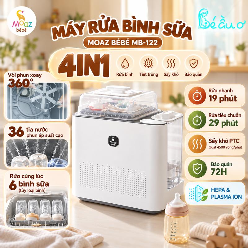 Moaz BéBé MB122 khoang chứa 9.5L rửa 6 bình cùng lúc