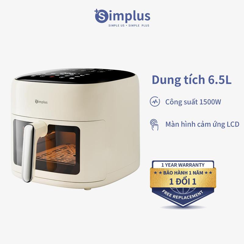 INSSA Nồi Chiên Không Dầu Cảm Ứng Simplus 6.5L KQZG018, Công Suất 1500W, Cửa Sổ Trực Quan, 10 Menu Cài Sẵn, Bảo Hành 1 Năm Chỉ Đổi Không Đổi