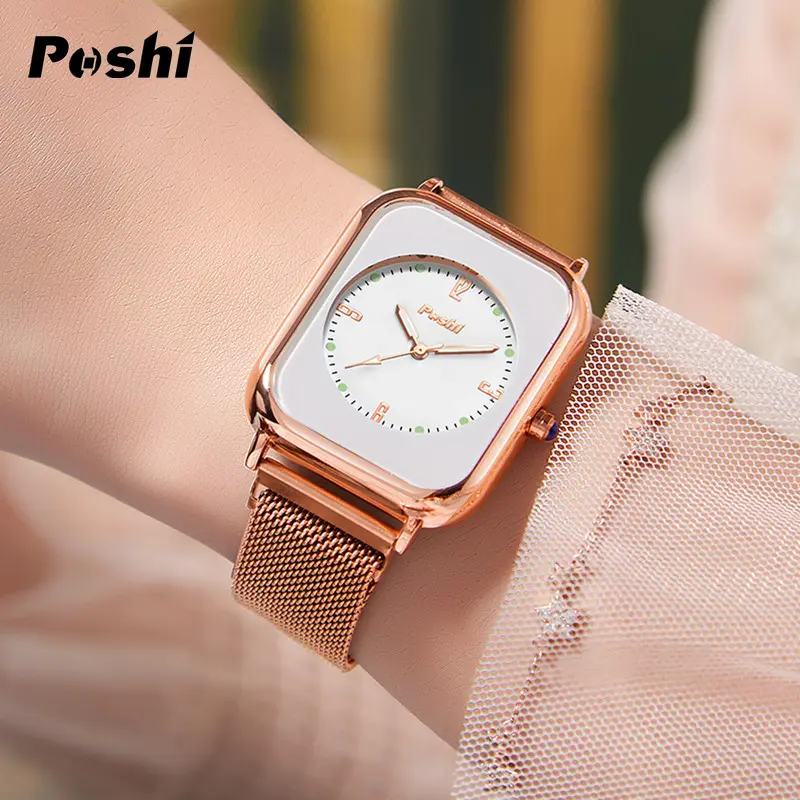 (002 harga telah diganti, cepat beli) POSHI Mesh Belt Jam Kuarsa Jam Tangan Fashion Wanita Gratis Ongkos Kirim Quartz Watch Women PS937 2