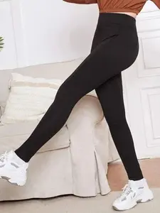 Legging Panjang Spandex Premium Std & Jumbo Bahan Licin Polos melar standar tebal wanita Fit Nyaman Celana Dewasa  Santai Hitam Polos Basic