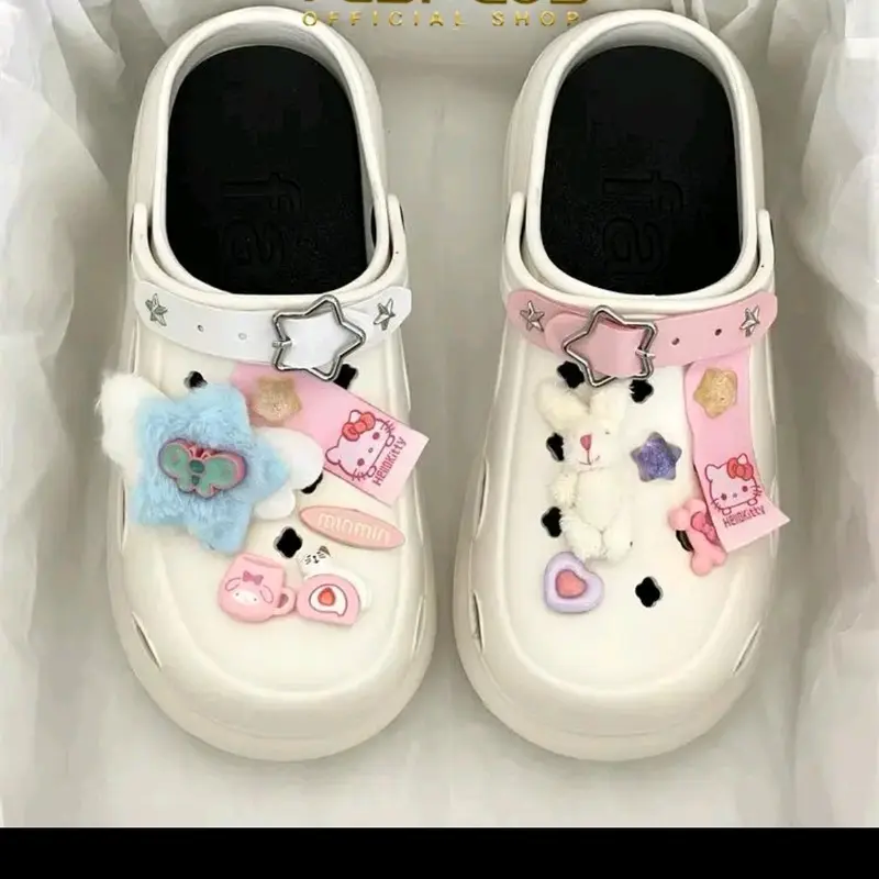 Sendal Baim EVA  Rubber Jibbit Hello Kitty Terbaru Tinggi 8 CM Ready Dua Warna Karet Putih Insol Hitam  Sandal Wanita 1