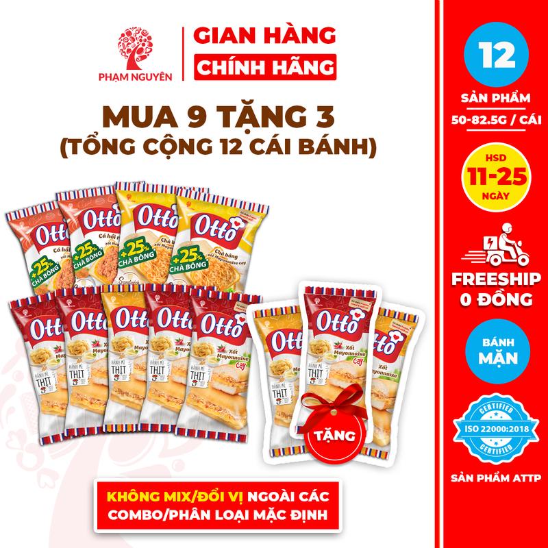   11 VỊ  MUA 9 TẶNG 3  Tổng cộng 12 Bánh Mì Ăn Sáng Otto Mặn – Ngọt các loại | Đồ ăn vặt 