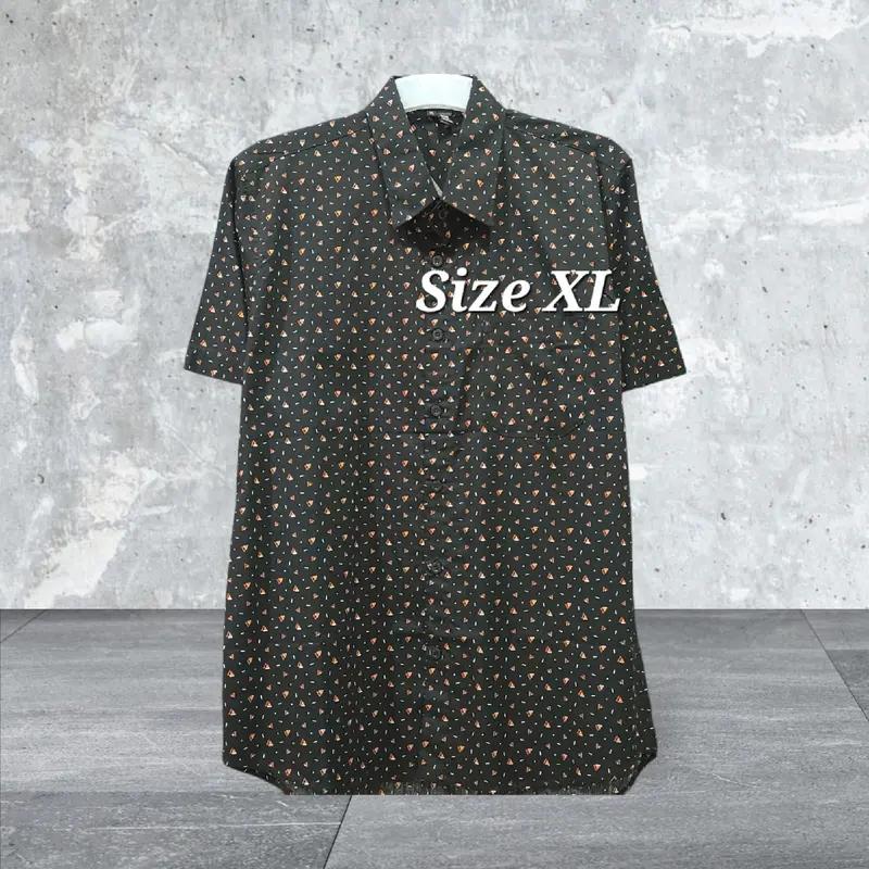 Kemeja Pria Motif Triangle Lengan Pendek keren bahan dingin Formal Katun Kantor Hitam 3