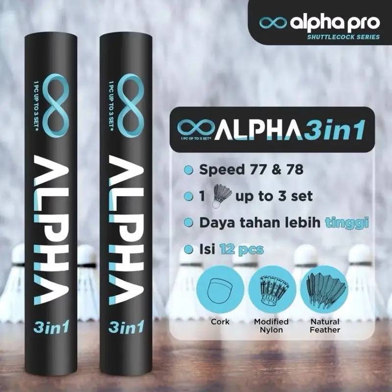 Shuttlecock Badminton Alpha Black Pro 3in1 Original Bulutangkis shuttlecock 3 1 kok murah 0