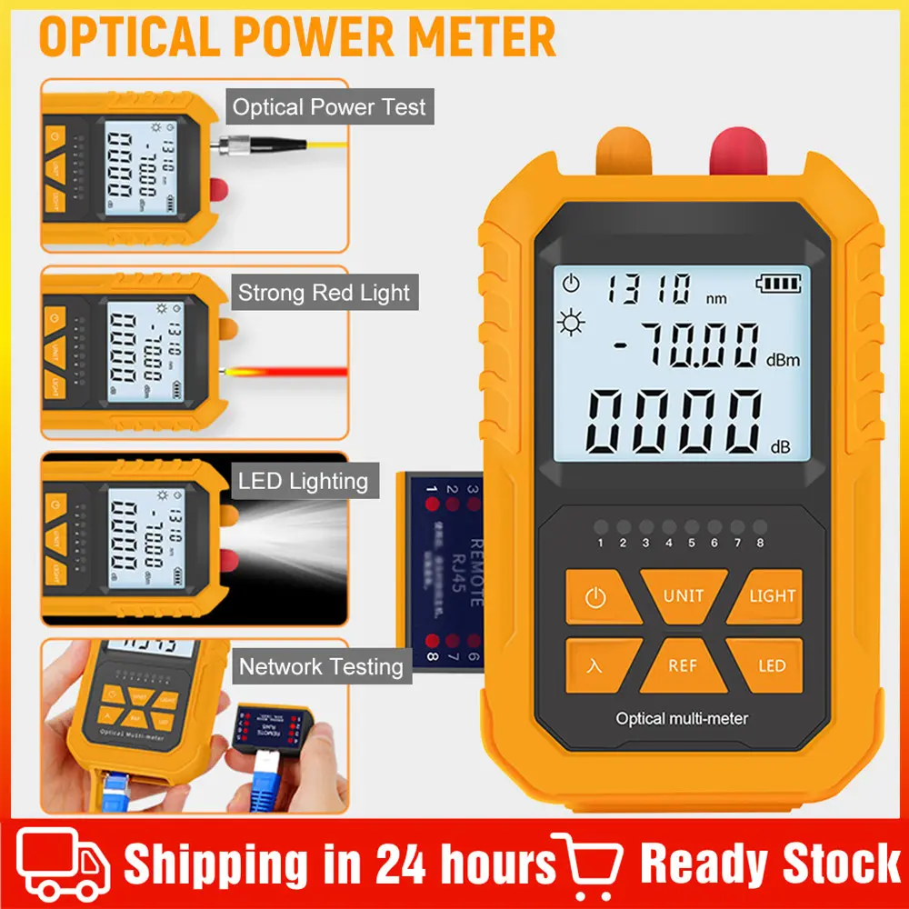 Máy đo công suất quang cầm tay, với đèn đỏ 5km, -70 ~ + 6dBm, Máy kiểm tra công suất quang mini, Máy kiểm tra cáp mạng, Máy đo công suất ánh sáng kỹ thuật số Cầm Tay với 7 bước sóng quang tùy chọn