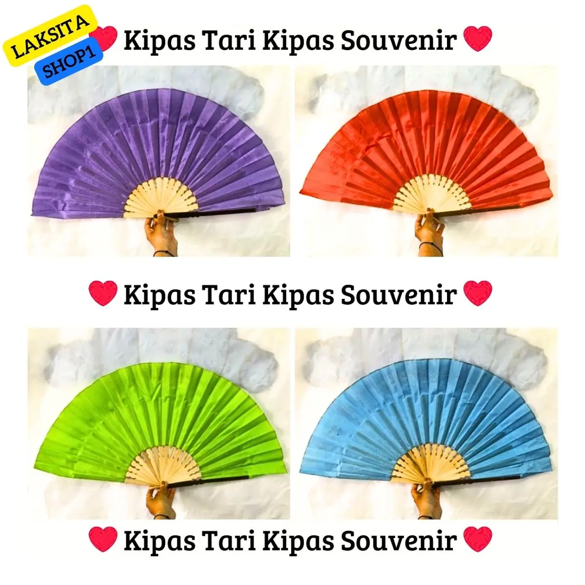 Kipas Tari Kain Ukuran Besar/ Kipas Tari Kipas Souvenir Kipas Hiasan Kipas Bambu Kipas Warna Warni Polos Ukuran Jumbo Kayu Dapat dilipat