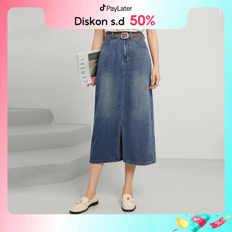 2212# Forking Denim Skirt Women Mid-Length High Waisted Hip Wrap Skirt 0