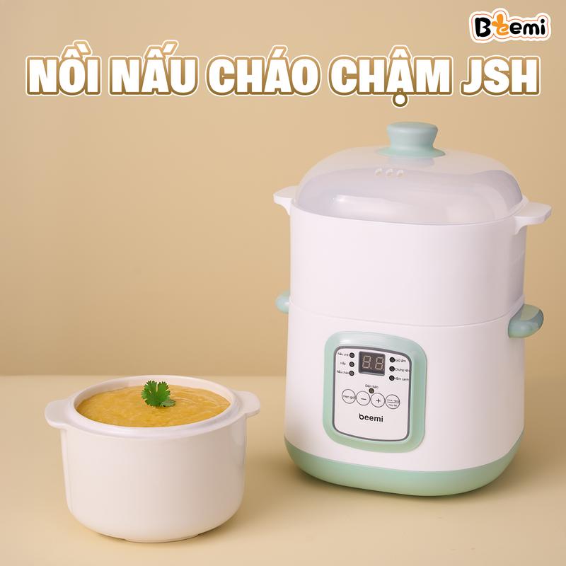 Nồi nấu cháo chậm Beemi phiên bản mới, 6 chức năng nấu cháo, nấu chè, hấp, chưng yến, hầm canh, giữ ấm tự động lên đến 8 tiếng, chức năng hẹn trước giờ nấu, Nấu Cơm tiện lợi