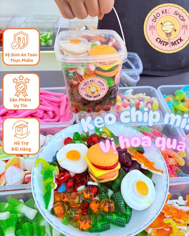 Kẹo Dẻo Mix Vị Trái Cây Hơn 200 Vị, Kẹo Chip Chip Mix Phủ Đường Chua Ngọt, Kẹo…