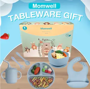 Momwell 8 in 1 Alat Makan Bayi Baby Gift Set Peralatan Makan Silikon Dengan Kartu Ucapan BIB06 Perlengkapan