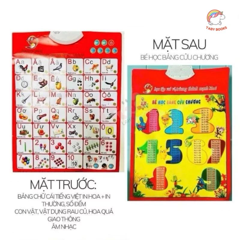 Bảng chữ cái chữ số điện tử thông minh TABY Books tiếng việt treo tường có phát âm giúp bé nhận biết chữ và số,bảng cửu chương