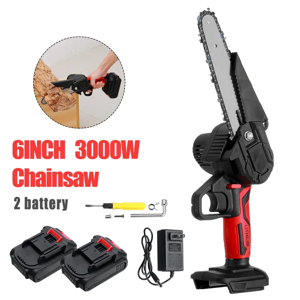 6” Mini Electric Chain Saw Pruning Chainsaw 3000W Woodworking Pruning Saw Garden Tool Wood Cutter With 2 Battery 88V