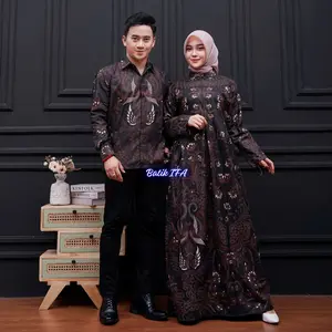 Baju Batik Couple Modern - Sarimbit Batik Kondangan Kekinian - Couple Gamis Batik dan Kemeja Polyester