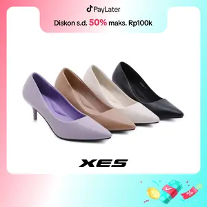 XES SH0503 Sepatu Wanita High Heels Basic 6cm Black Shoes Bahan Sintesis Premium Tapak Rubber Original Import (SIZE KECIL)