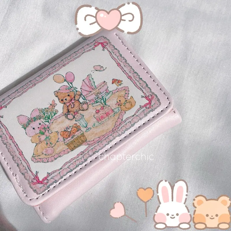 Naomi Dompet Lipat Motif Bear Rabbit Wanita Card Holder Kartu