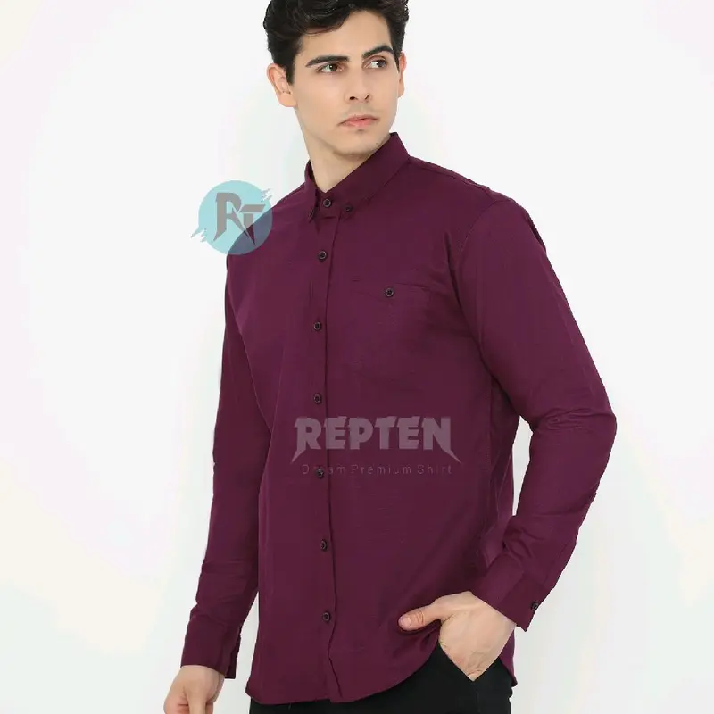 Panjang Burgundy M L XL (2XL),(3XL) (4XL) (5XL), kualitas premium bahan adem dan tebal Distro Pria Baju Kerja Variasi Kancing Katun Kerah Slim Fit Formal Hem Casual Kantor Cowok Batik Hitam 1
