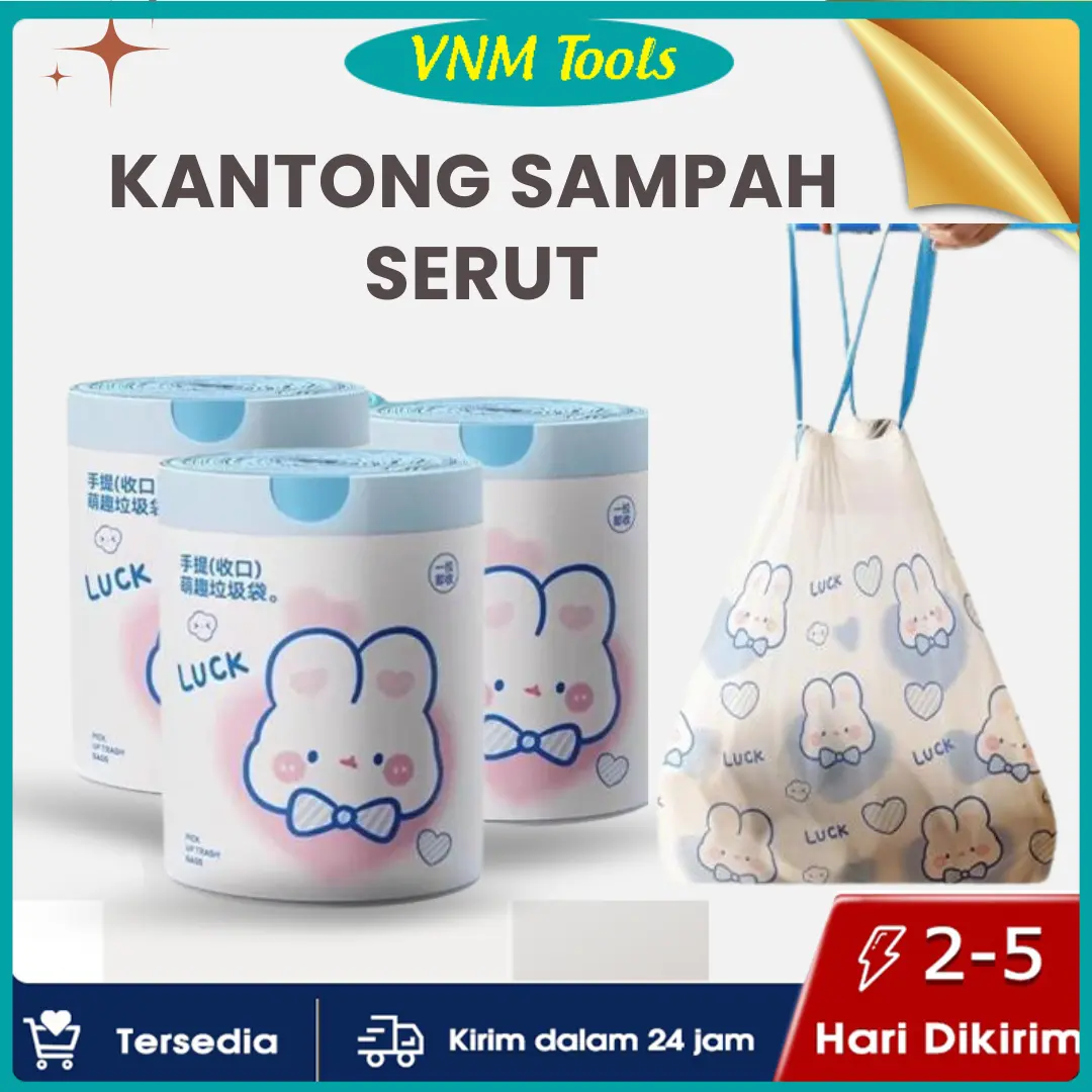 100 Pcs Kantong Plastik Sampah Tali Serut Ukuran 45x50cm Kantong Serba Guna