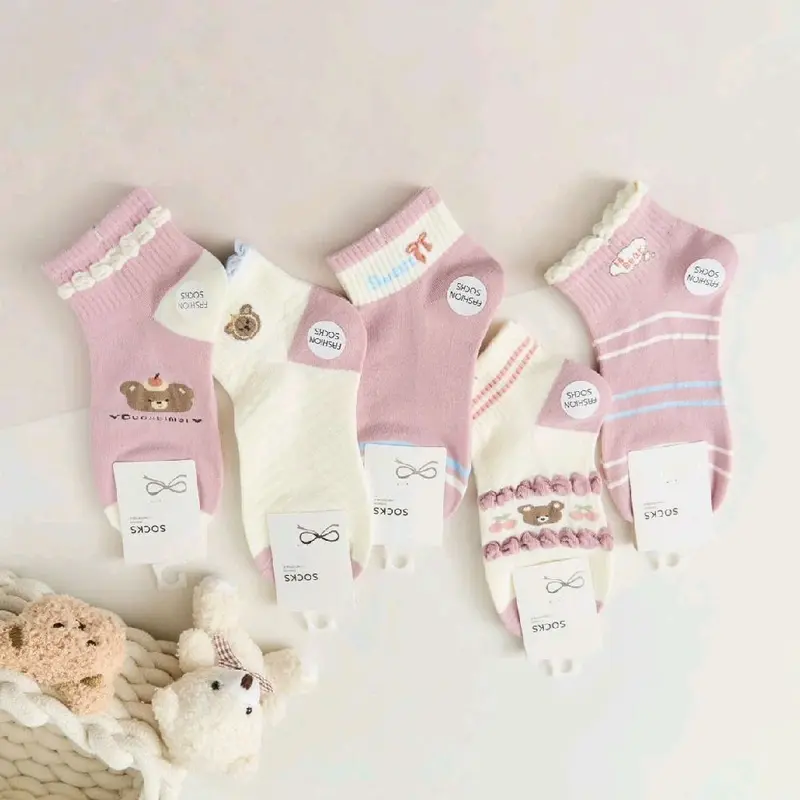 Sét 5 đôi Tất Cotton Gấu Hồng Cherry 1