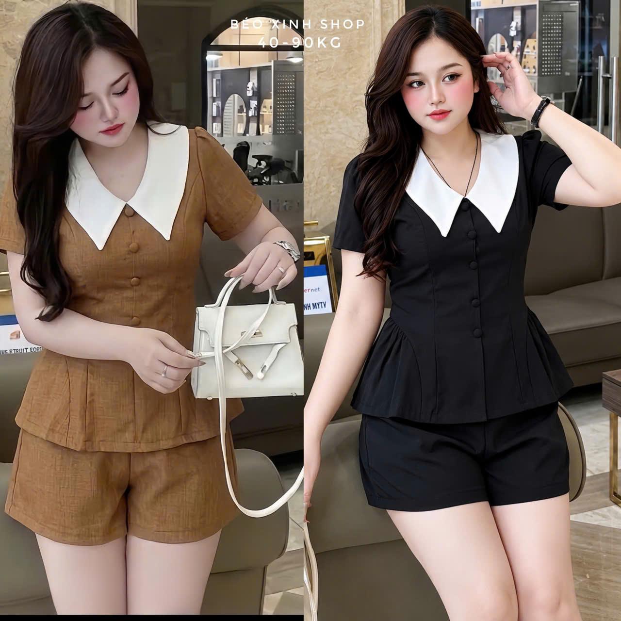 Set Đùi Cổ sen nút Bọc Chất Vải Xước Lenin Cotton Hàn 40 - 90Kg Nữ Top Women Trẻ Trung - A.1850
