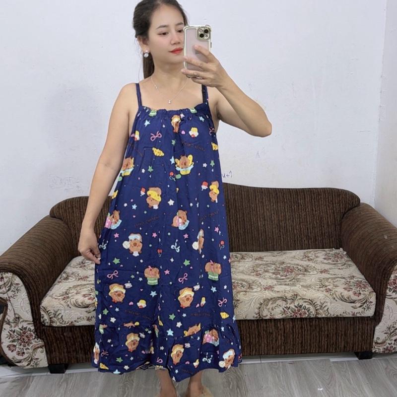 H-92. Bộ Đầm Suông Áo Hai Dây Nữ Mặc Nhà Chất Liệu Vải Tole Lanh .Họa Tiết Đa Dạng.Size Từ 70-Đến 95 Kg.