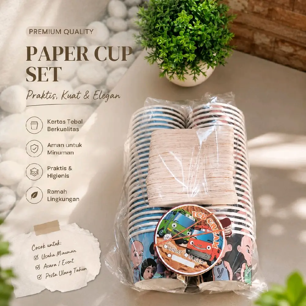 paket paper cup ice cream+sendok+tutup