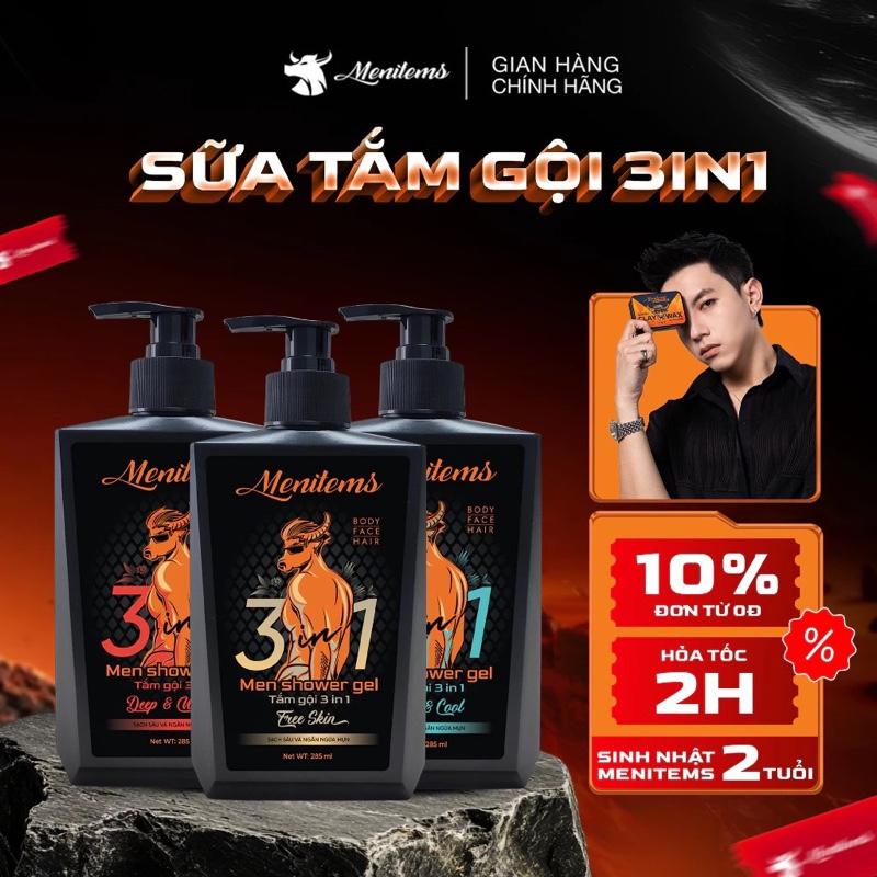   CHÍNH HÃNG Sữa tắm gội 3in1 Menitems hỗ trợ giảm mụn lưng ngừa mụn làm sạch sâu lưu hương nước hoa 285 ml 