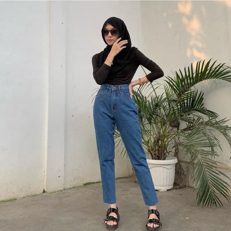 Celana Jeans Boyfriend Wanita Basic Premium Panjang Tebal - Model Import HQ Denim Cewek 3